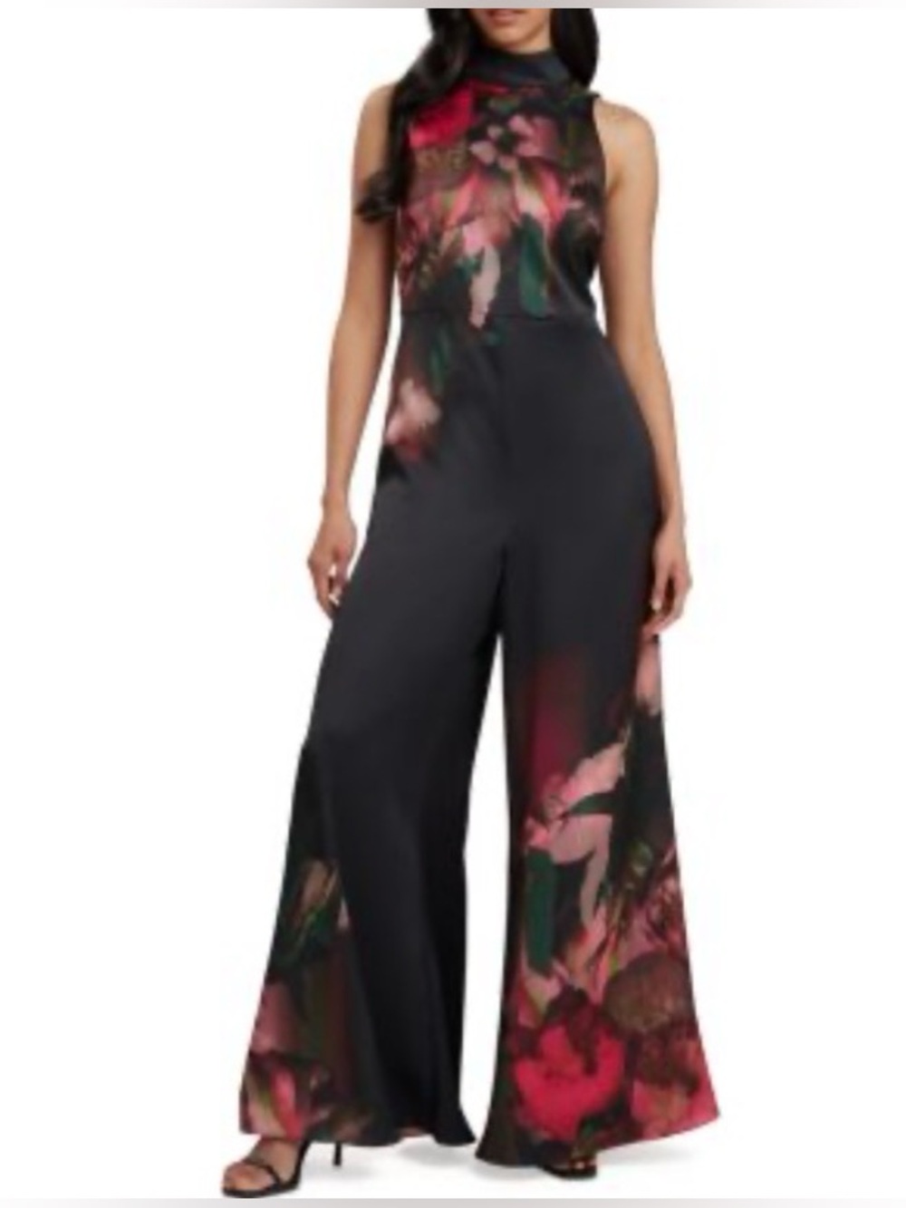 Ted Baker Black Floral High-Neck Wide-Leg Jumpsuit